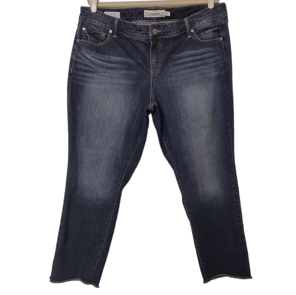 Torrid Boyfriend Dark Wash Raw Hem Jeans